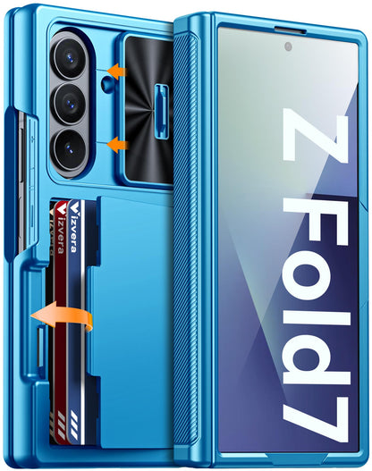 Vizvera for Samsung Galaxy Z Fold 7 Case RFID Wallet with Cards Holder [Hinge Cover] [Camera Cover] Shockproof Silicone Protective Phone Case for Z Fold 7 2025-Black