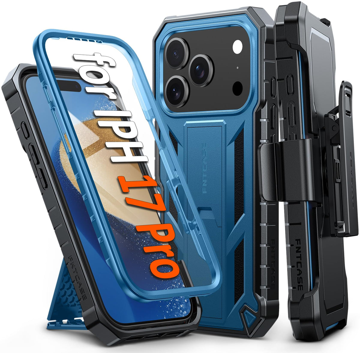 FNTCASE for iPhone 17e Case with Built-in Screen Protector and Kickstand