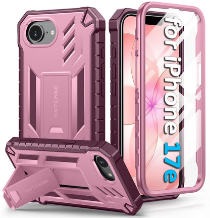 FNTCASE for iPhone 17e Case with Built-in Screen Protector and Kickstand