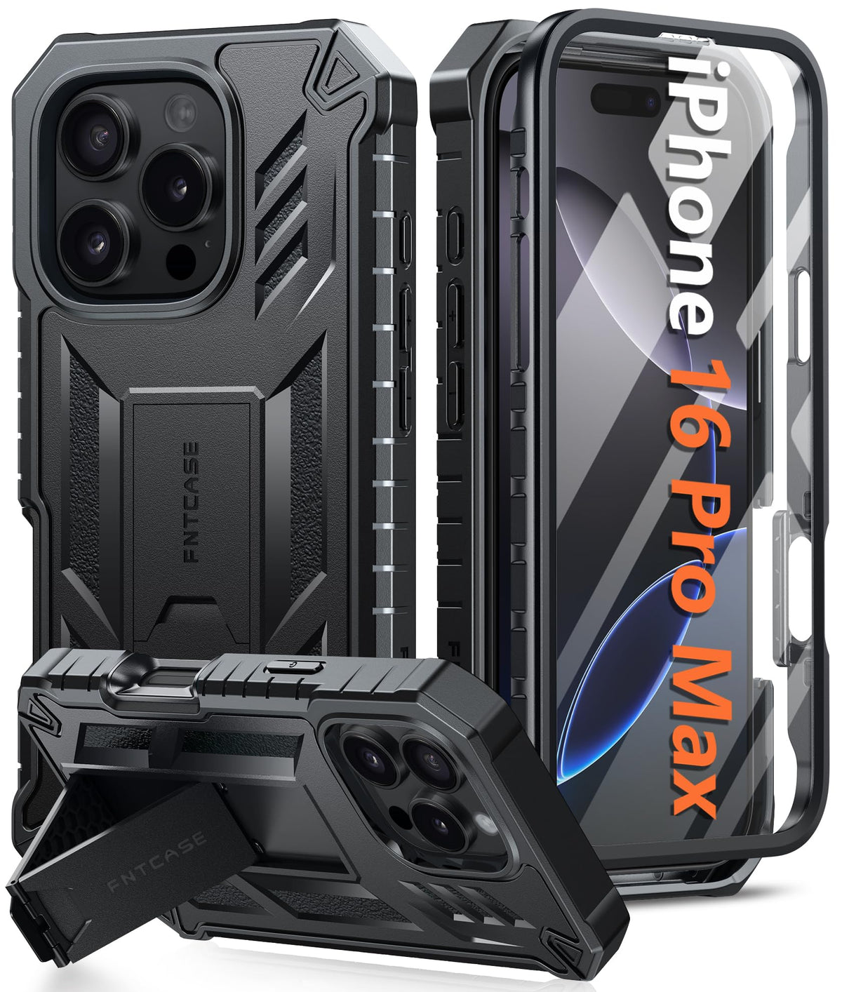 FNTCASE for iPhone 17e Case with Built-in Screen Protector and Kickstand