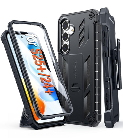 FNTCASE for Samsung Galaxy S25-FE Case with Belt Clip and Kickstand Black