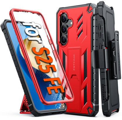 FNTCASE for Samsung Galaxy S25-FE Case with Belt Clip and Kickstand Black