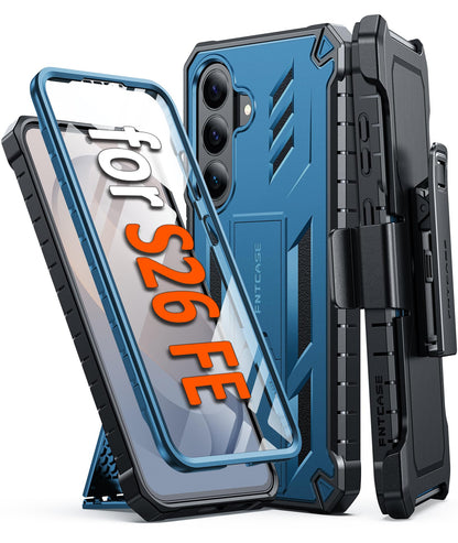 FNTCASE for Samsung Galaxy S25-FE Case with Belt Clip and Kickstand Black
