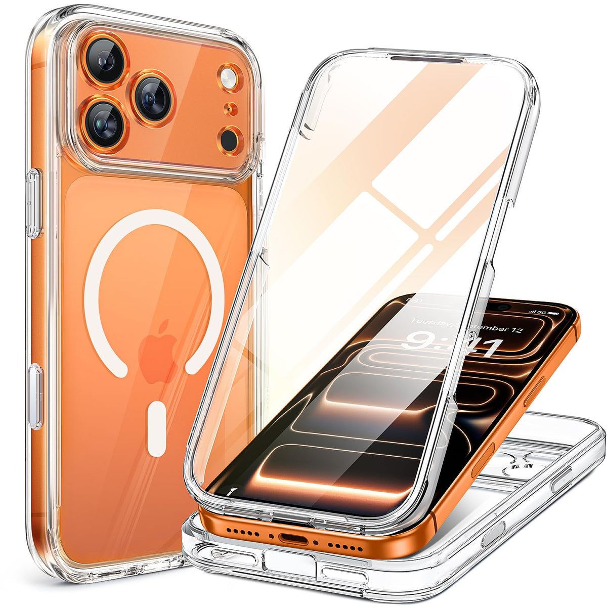 Miracase Magnetic for iPhone 15 Pro Max Case 6.7'' [Compatible with Magsafe] Full-Body Drop Proof Bumper Phone Case for iPhone 15 Pro Max with Built-in 9H Tempered Glass Screen Protector,Black