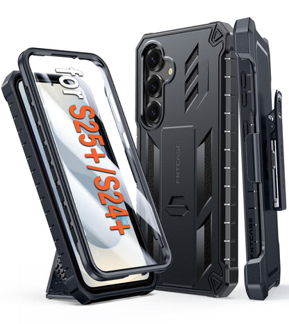 FNTCASE for Samsung Galaxy S25-FE Case with Belt Clip and Kickstand Black