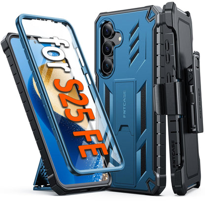 FNTCASE for Samsung Galaxy S25-FE Case with Belt Clip and Kickstand Black