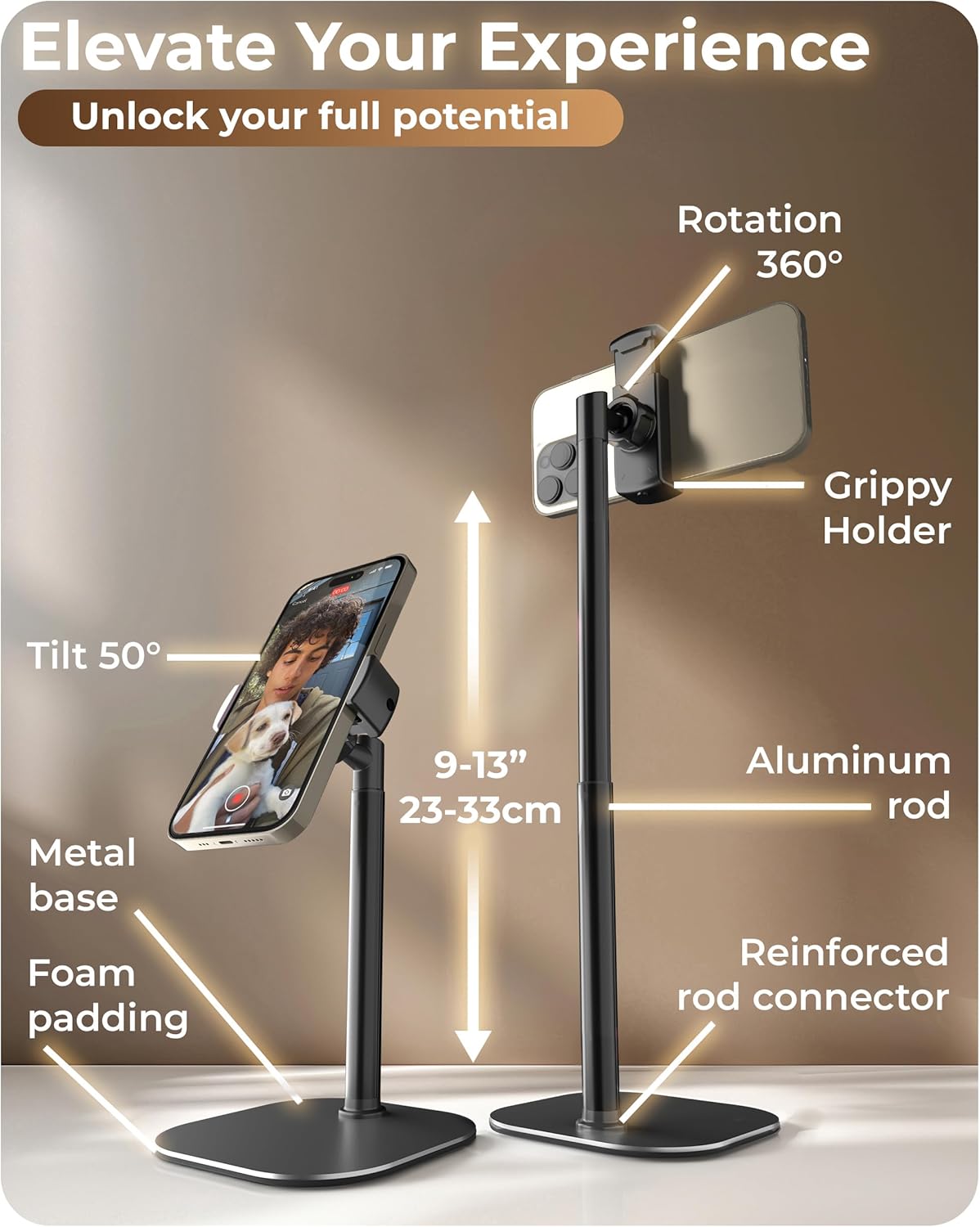 COOPER ChatStand Sturdy Cell Phone Holder, iPhone Stand for Desk, Recording