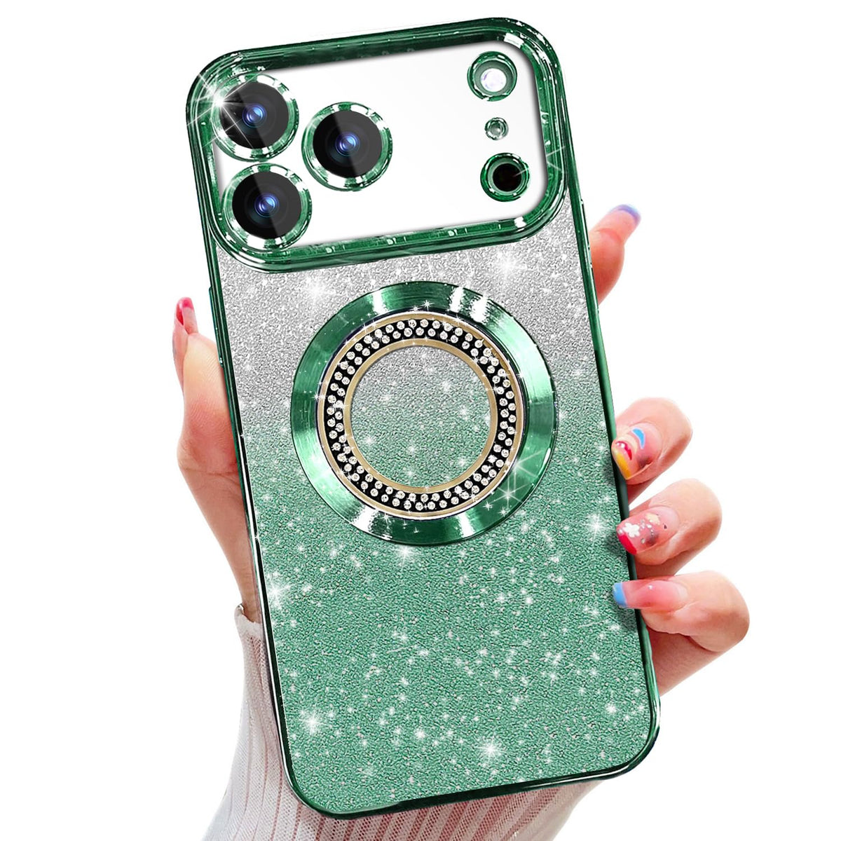Misscase for iPhone 14 Magnetic Glitter Case Compatible with MagSafe,Full Protection Slim Shockproof Anti-Scratch Case with Camera Lens Protector Logo View Dust-Proof Net for Women Gold