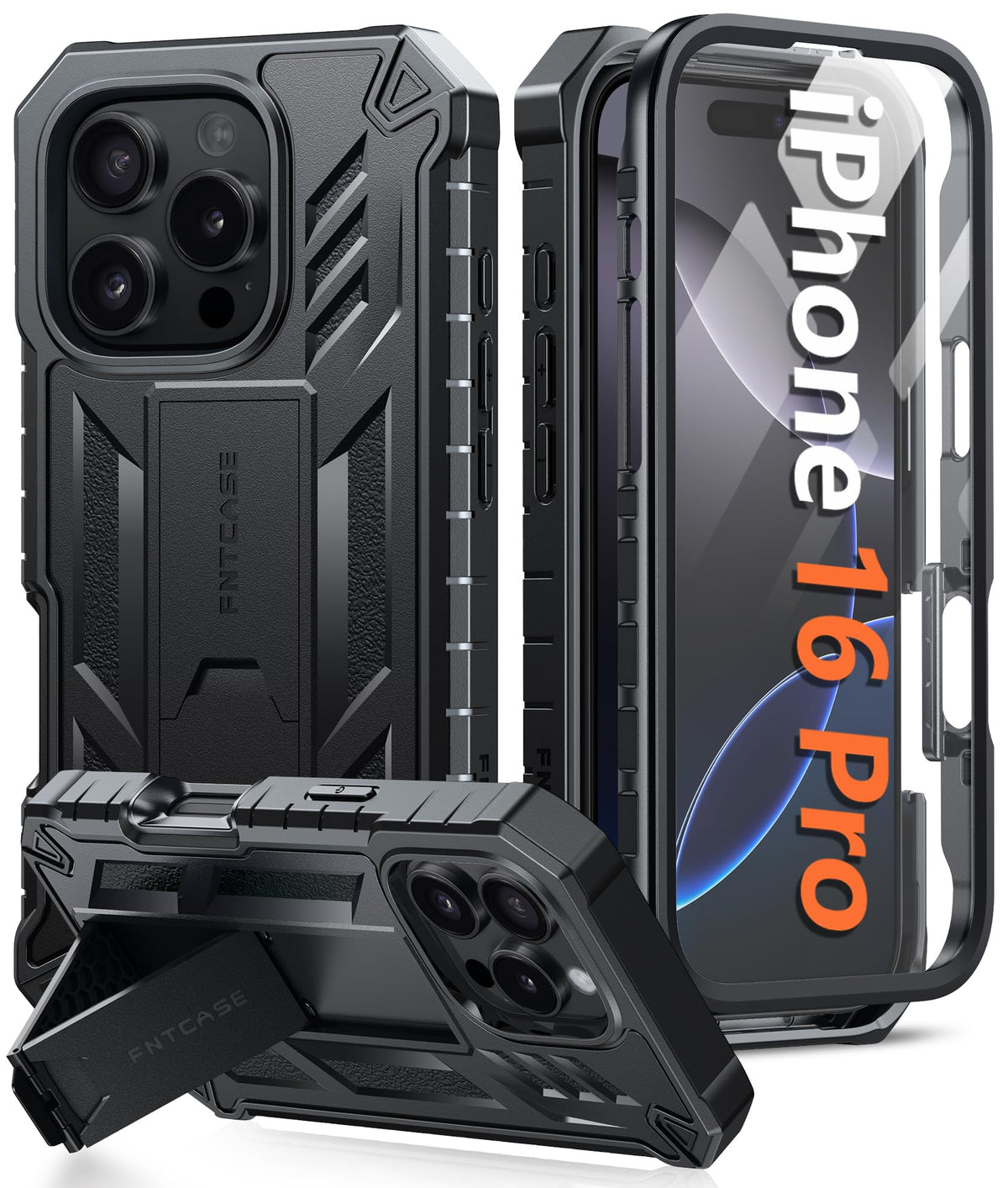 FNTCASE for iPhone 17e Case with Built-in Screen Protector and Kickstand