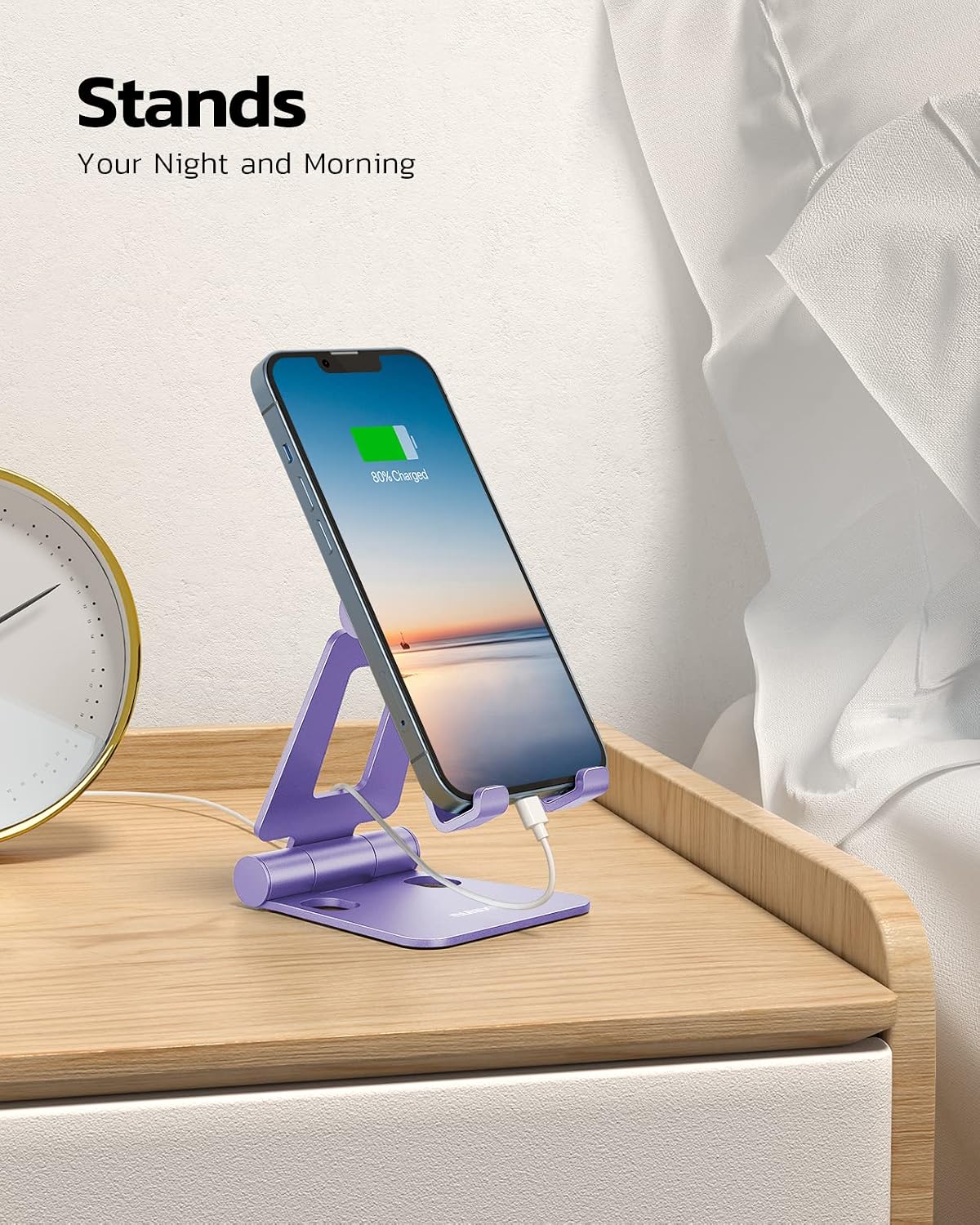 Nulaxy Full Aluminum Dual Folding Cell Phone Stand for Desk, Purple