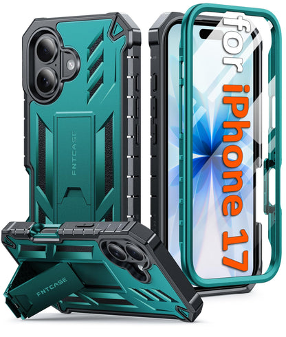 FNTCASE for iPhone 17e Case with Built-in Screen Protector and Kickstand