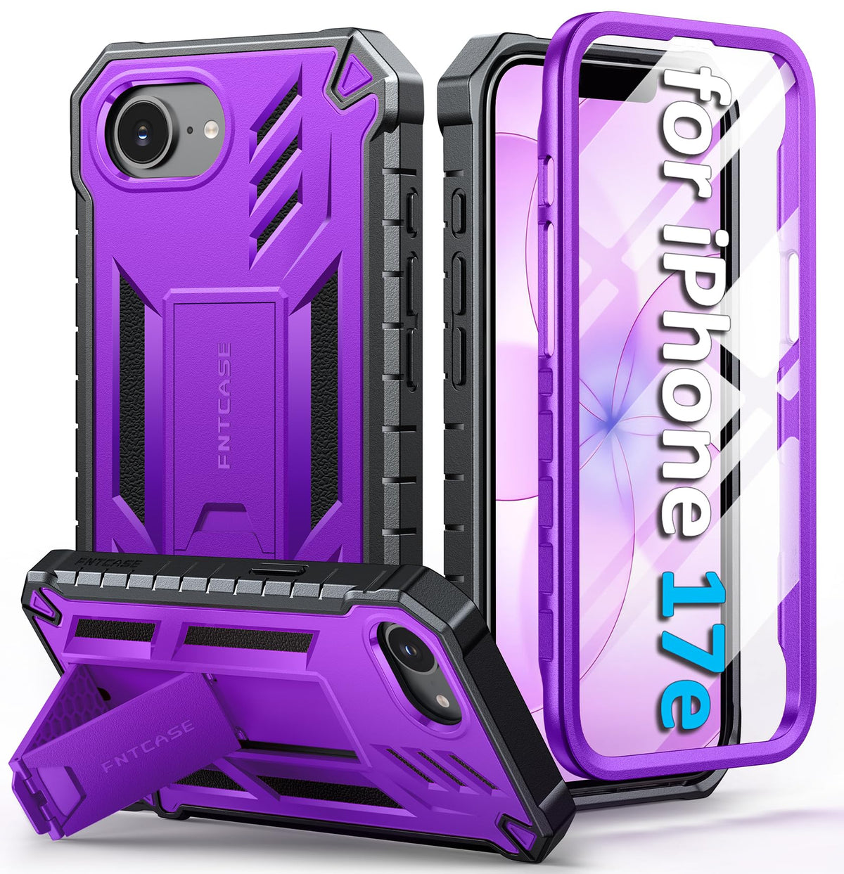 FNTCASE for iPhone 17e Case with Built-in Screen Protector and Kickstand