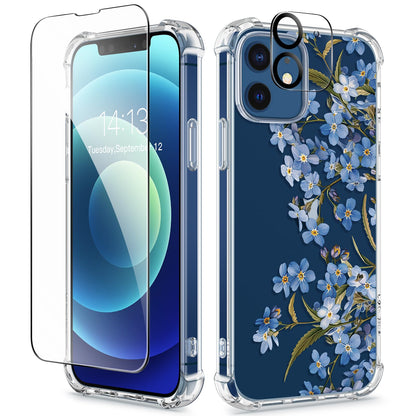 GVIEWIN for iPhone 14 Case Floral, Screen Protector & Camera Lens Protector