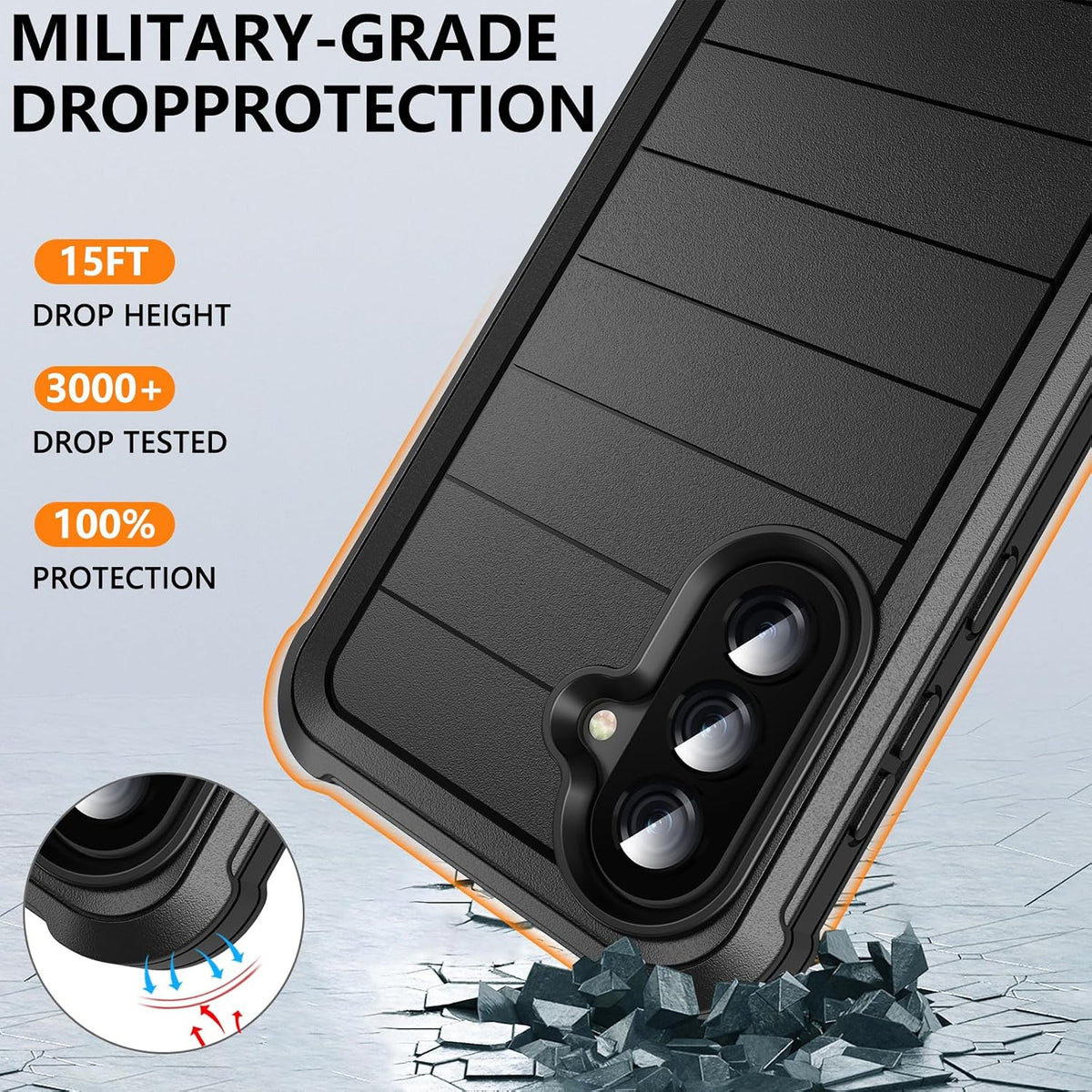 Hensinple for Samsung Galaxy A37 5G Phone Case with Screen Protector, Heavy Duty Military Shockproof Full Body Durable TPU Protective Cover Case for Samsung A37 5G (Black)