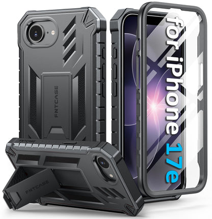 FNTCASE for iPhone 17e Case with Built-in Screen Protector and Kickstand