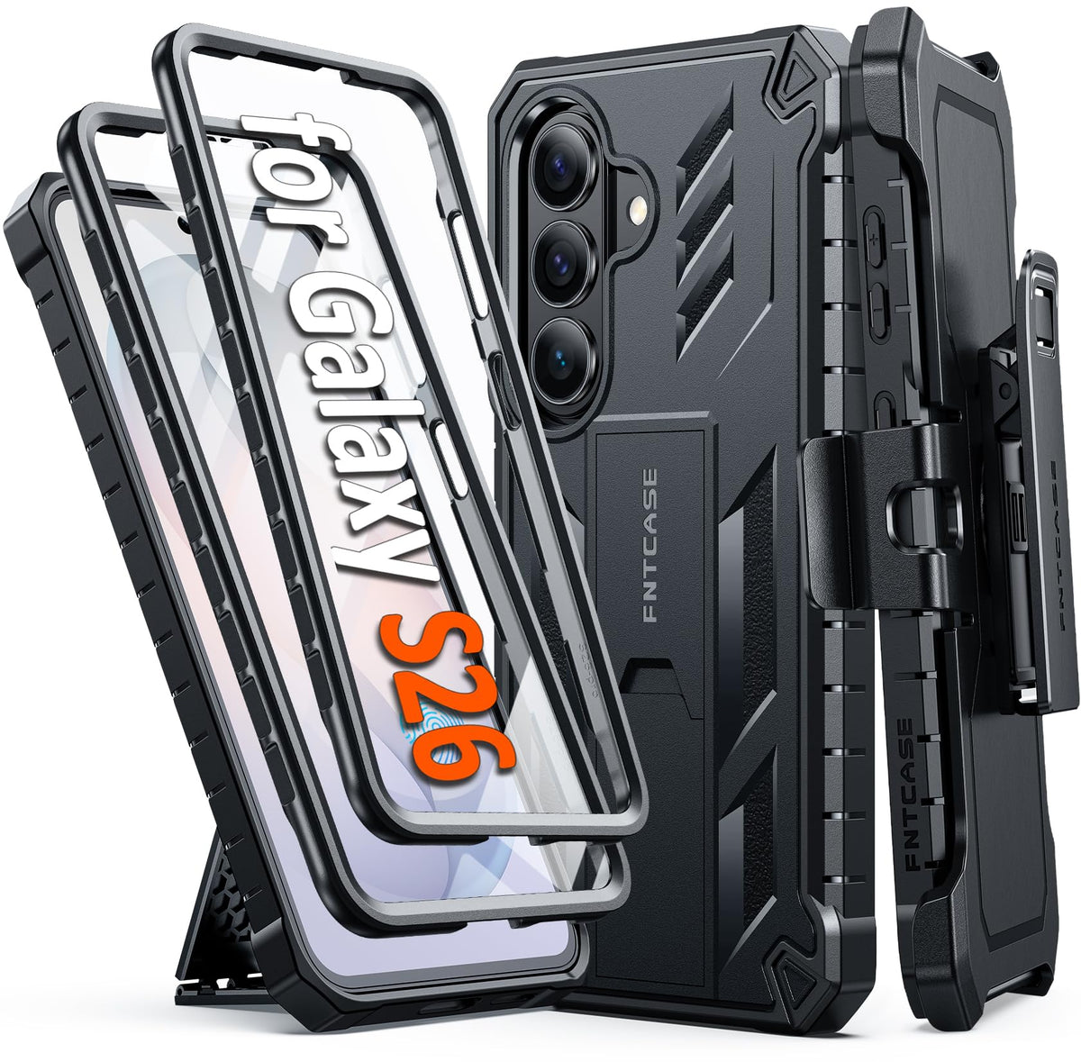FNTCASE for Samsung Galaxy S25-FE Case with Belt Clip and Kickstand Black