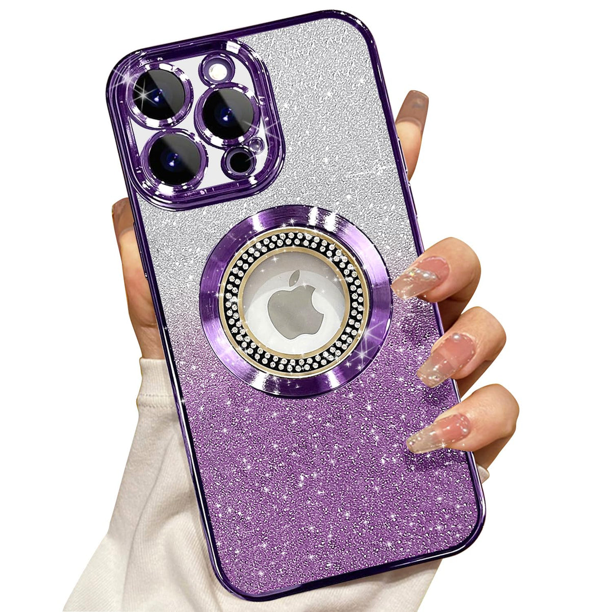 Misscase for iPhone 14 Magnetic Glitter Case Compatible with MagSafe,Full Protection Slim Shockproof Anti-Scratch Case with Camera Lens Protector Logo View Dust-Proof Net for Women Gold