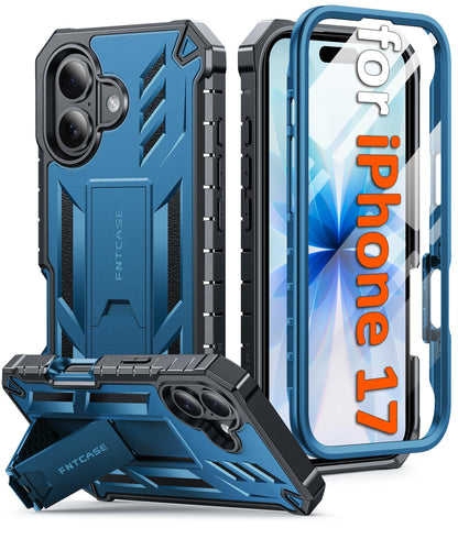FNTCASE for iPhone 17e Case with Built-in Screen Protector and Kickstand