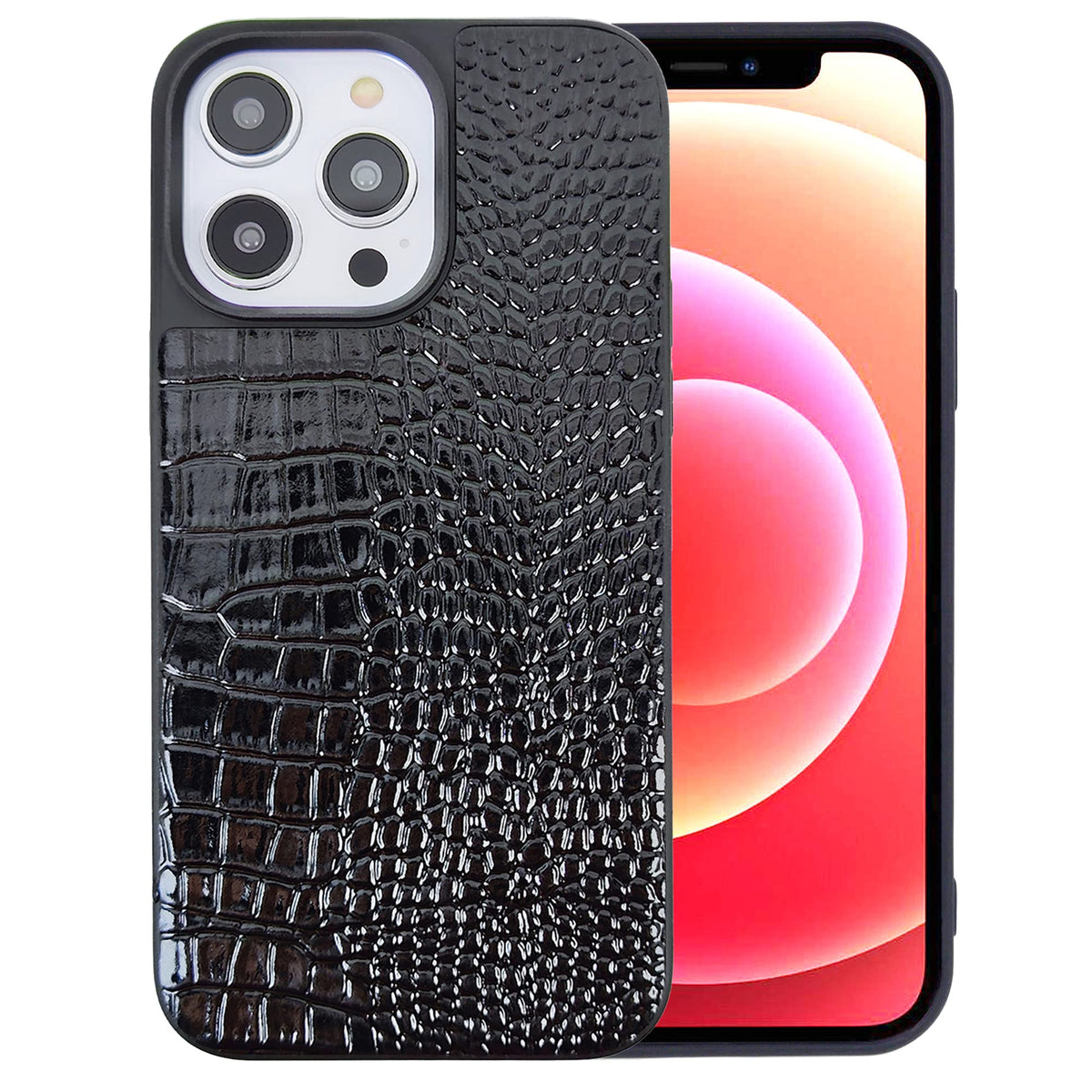 Compatible with iPhone 16 Pro Max Case for Women, Crocodile Synthetic Patent Leather Cover, Classic Fashion for iPhone16 Pro Max 2024 6.9 Inch - Black