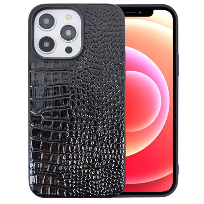 Compatible with iPhone 16 Pro Max Case for Women, Crocodile Synthetic Patent Leather Cover, Classic Fashion for iPhone16 Pro Max 2024 6.9 Inch - Black