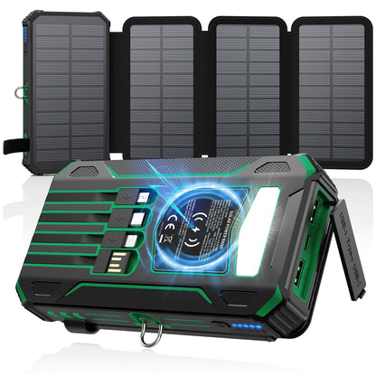 SOARAISE Solar Power Bank 48000mAh Wireless Portable Charger with 4 Cables