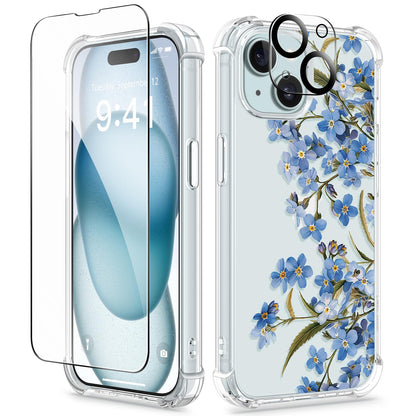 GVIEWIN for iPhone 14 Case Floral, Screen Protector & Camera Lens Protector
