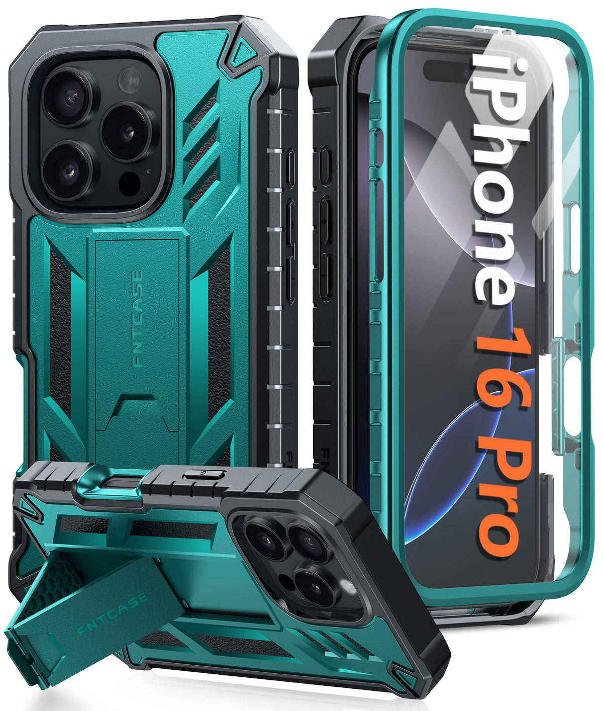 FNTCASE for iPhone 17e Case with Built-in Screen Protector and Kickstand