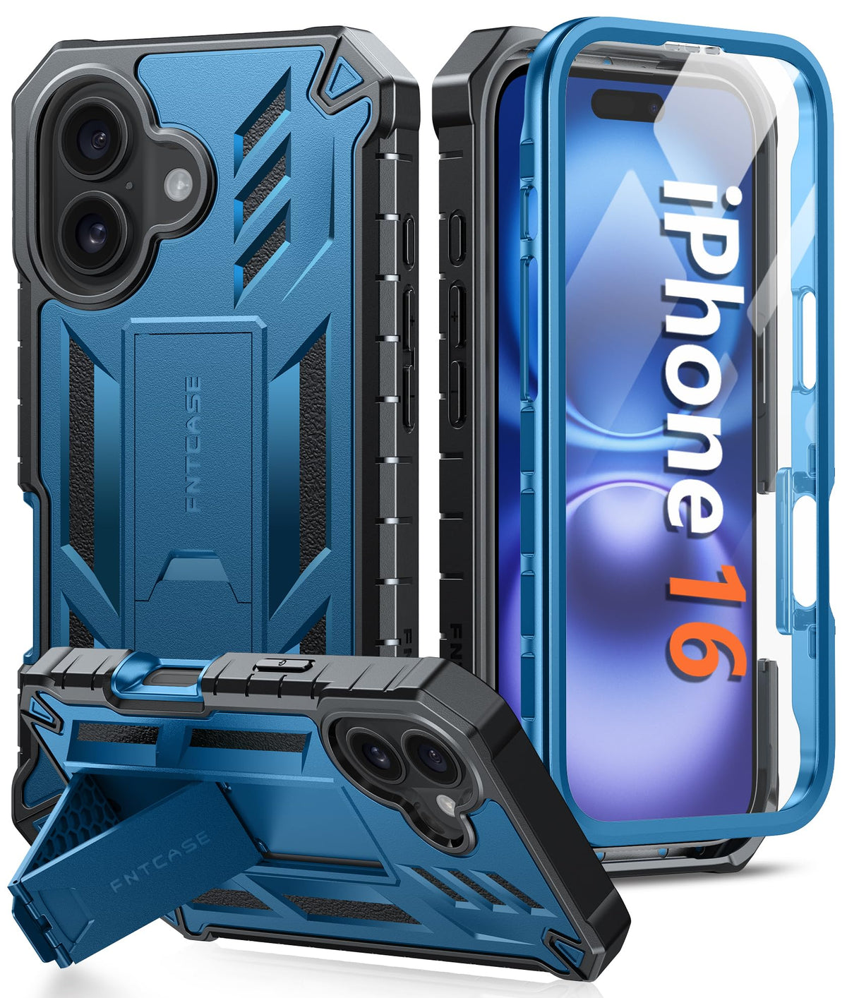FNTCASE for iPhone 17e Case with Built-in Screen Protector and Kickstand