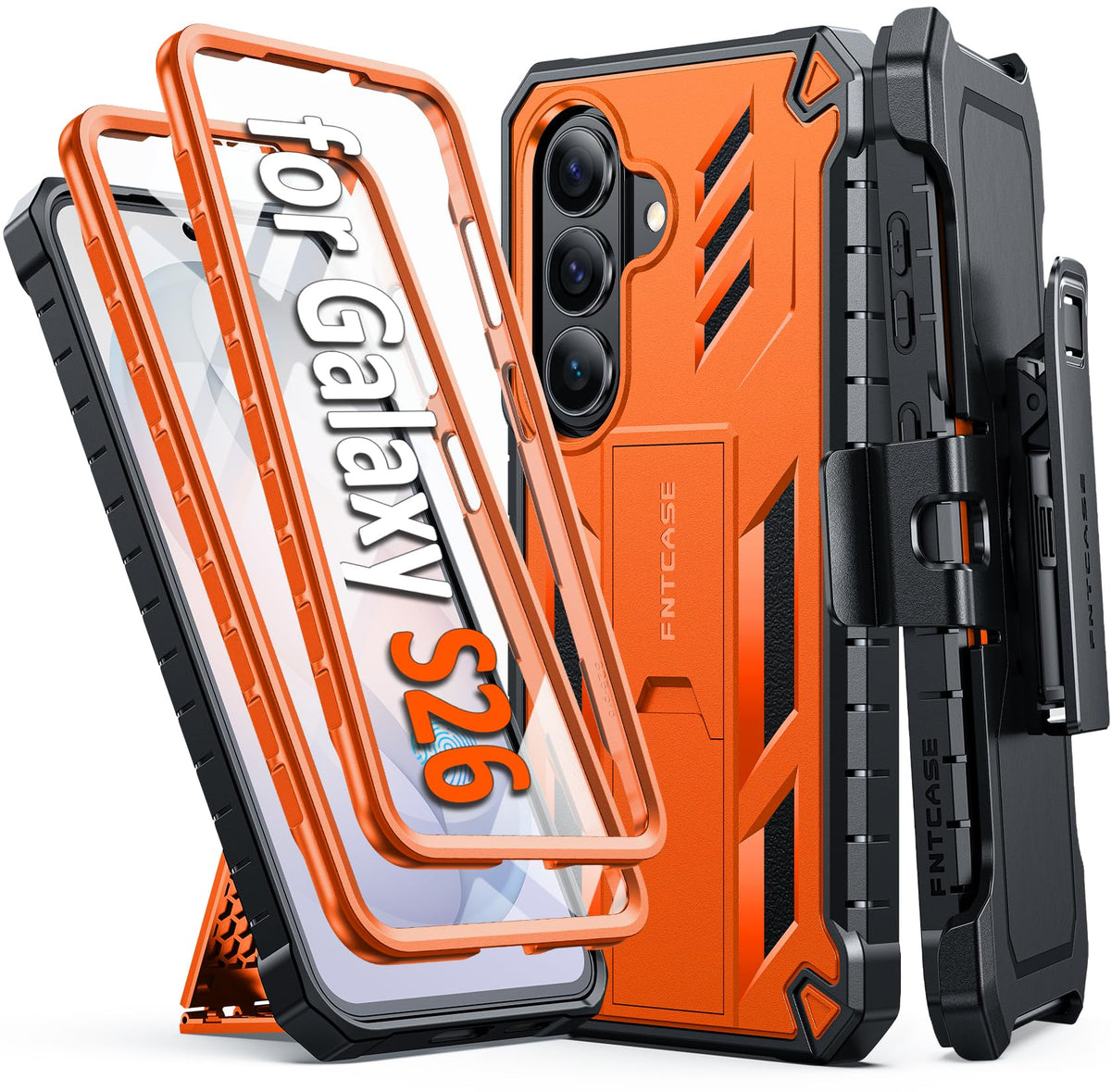 FNTCASE for Samsung Galaxy S25-FE Case with Belt Clip and Kickstand Black