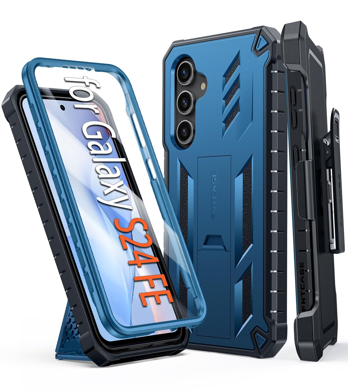 FNTCASE for Samsung Galaxy S25-FE Case with Belt Clip and Kickstand Black