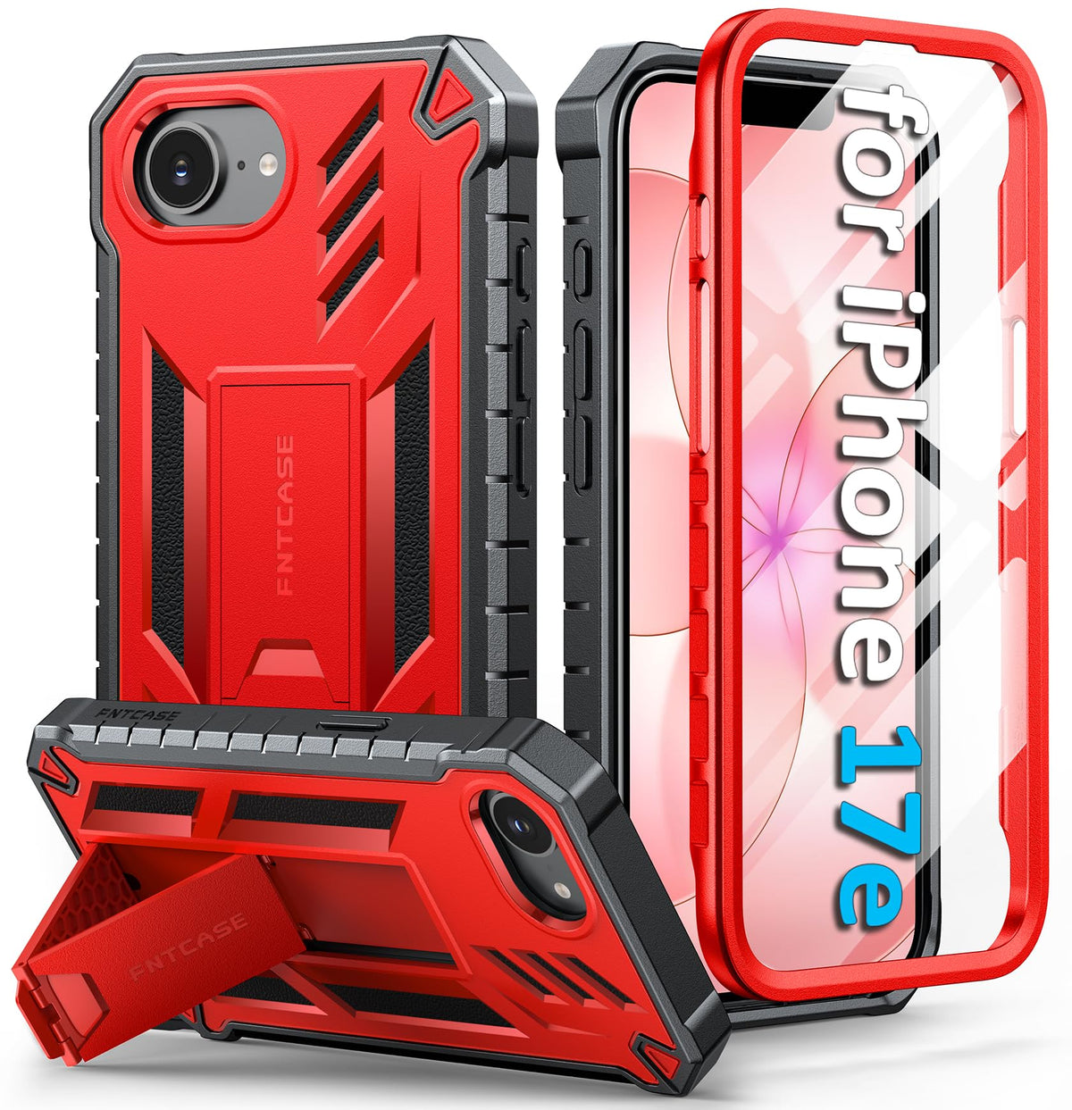 FNTCASE for iPhone 17e Case with Built-in Screen Protector and Kickstand