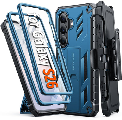 FNTCASE for Samsung Galaxy S25-FE Case with Belt Clip and Kickstand Black