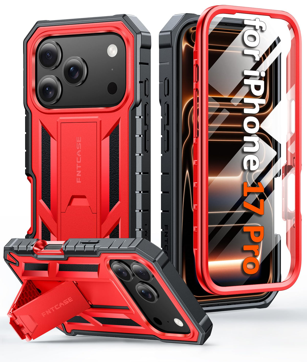 FNTCASE for iPhone 17e Case with Built-in Screen Protector and Kickstand
