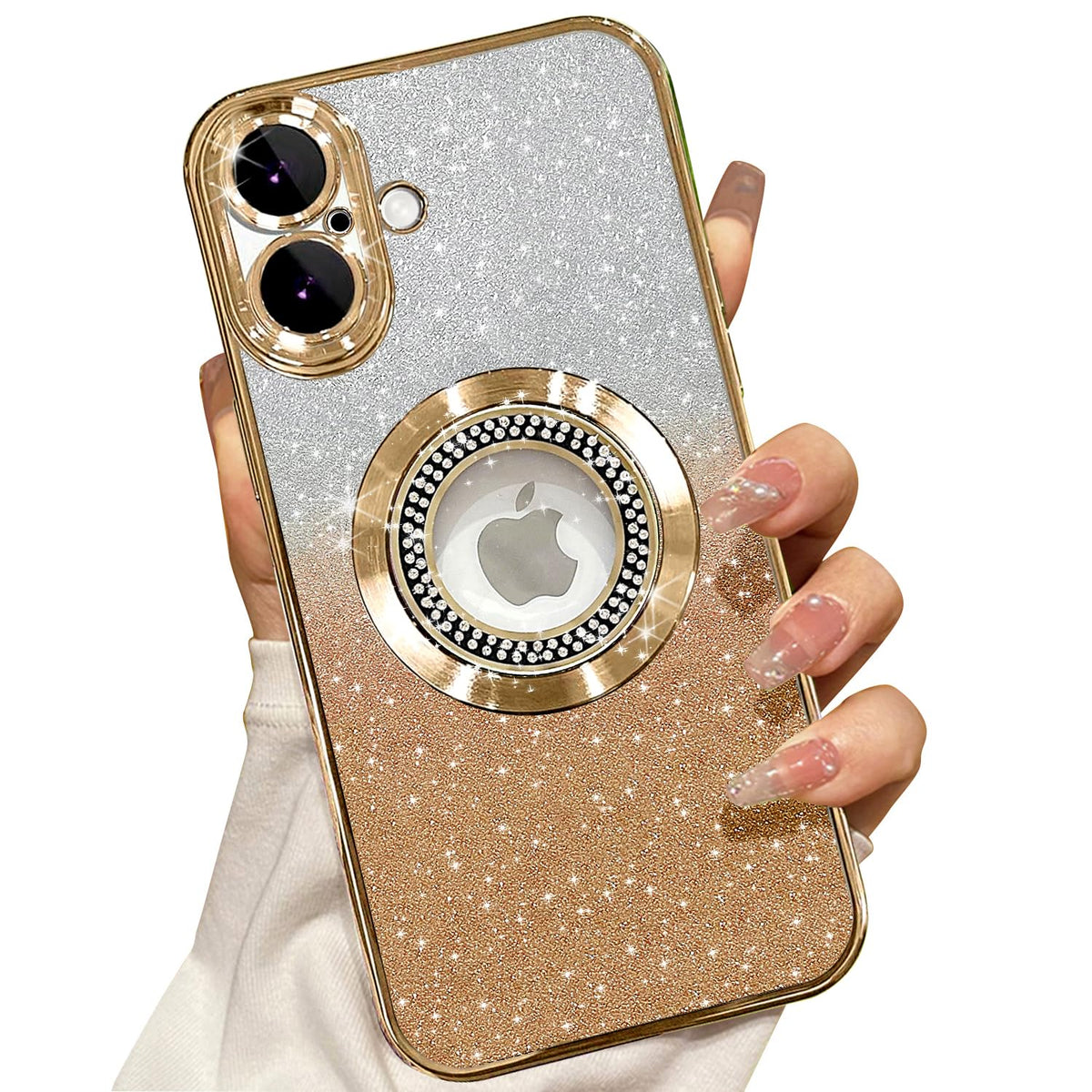 Misscase for iPhone 14 Magnetic Glitter Case Compatible with MagSafe,Full Protection Slim Shockproof Anti-Scratch Case with Camera Lens Protector Logo View Dust-Proof Net for Women Gold