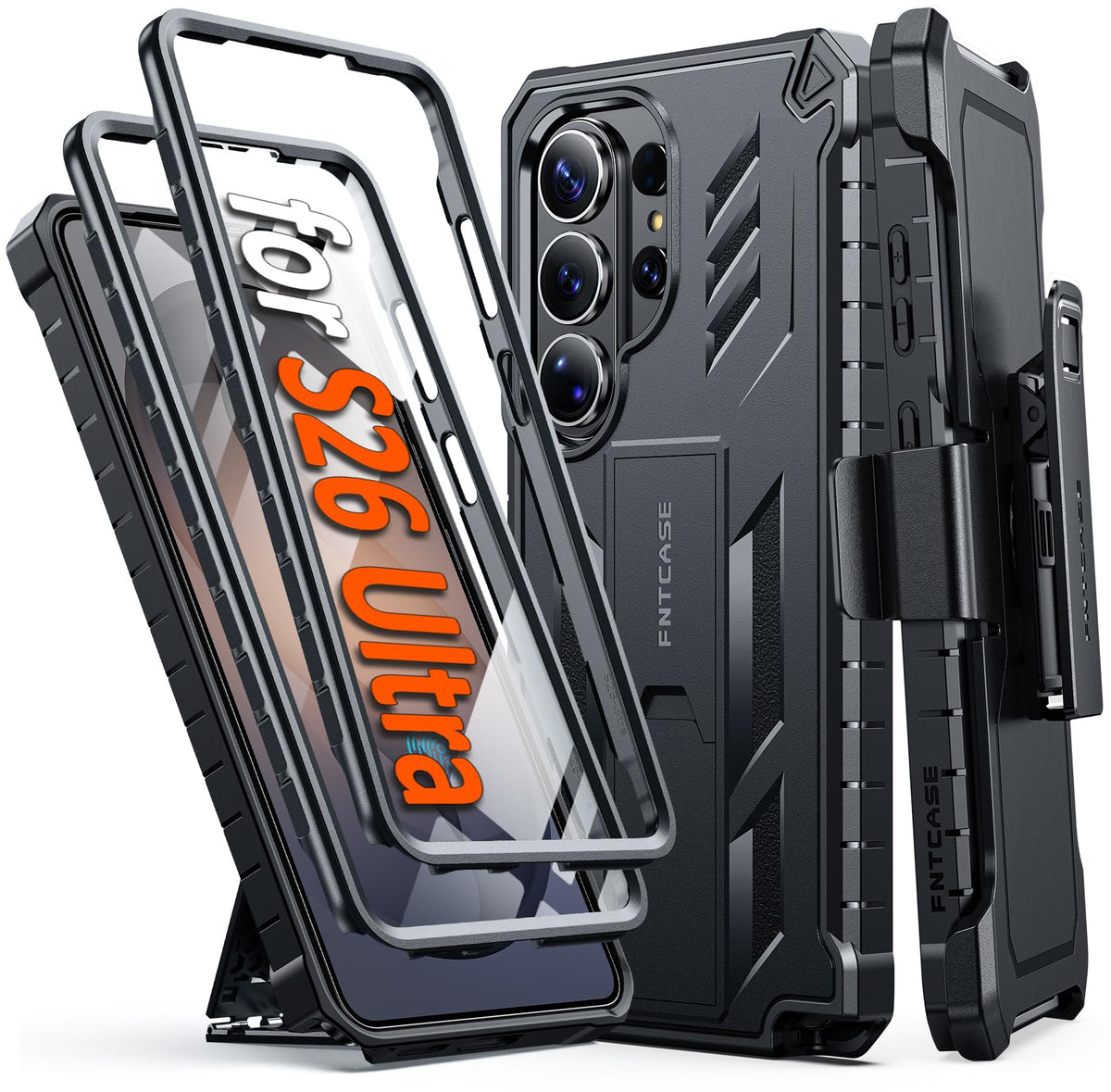 FNTCASE for Samsung Galaxy S25-FE Case with Belt Clip and Kickstand Black