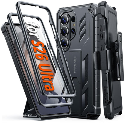 FNTCASE for Samsung Galaxy S25-FE Case with Belt Clip and Kickstand Black