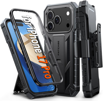 FNTCASE for iPhone 17e Case with Built-in Screen Protector and Kickstand