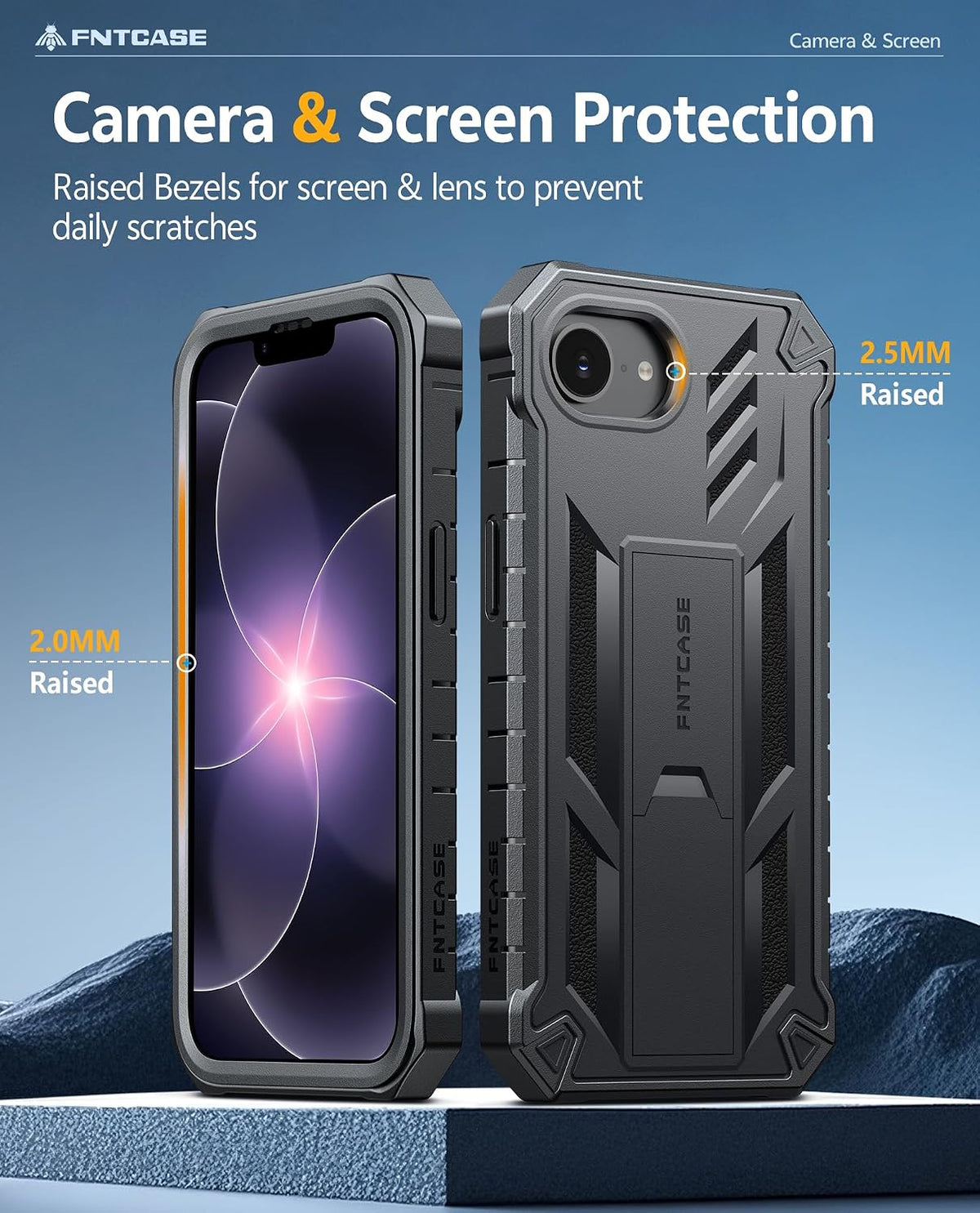 FNTCASE for iPhone 17e Case with Built-in Screen Protector and Kickstand