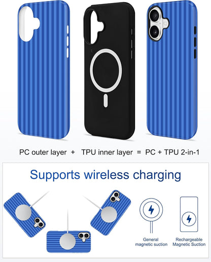 Magnetic Striped Phone Case for iPhone 17, Navy Blue