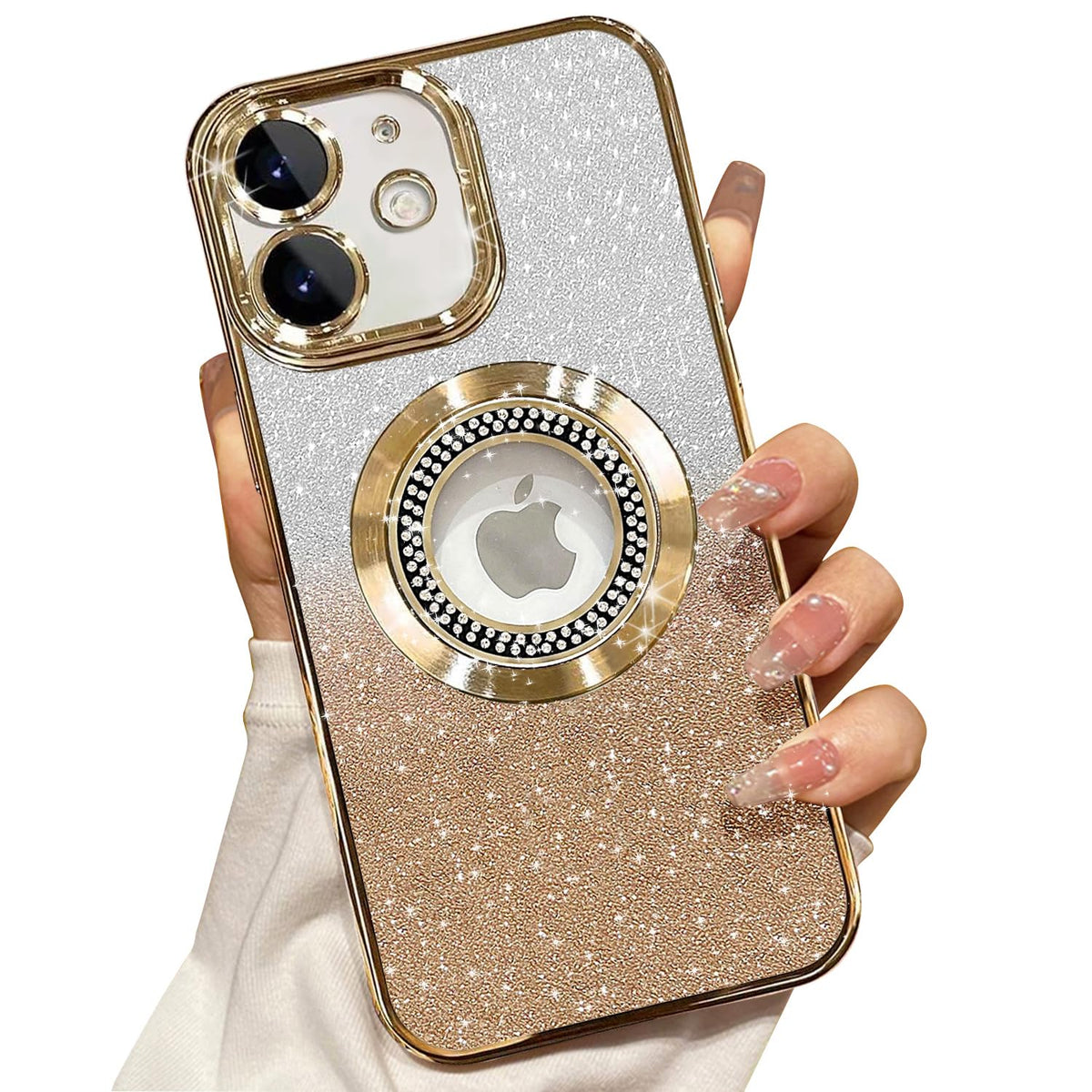 Misscase for iPhone 14 Magnetic Glitter Case Compatible with MagSafe,Full Protection Slim Shockproof Anti-Scratch Case with Camera Lens Protector Logo View Dust-Proof Net for Women Gold