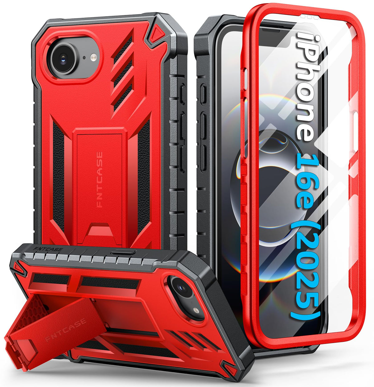 FNTCASE for iPhone 17e Case with Built-in Screen Protector and Kickstand