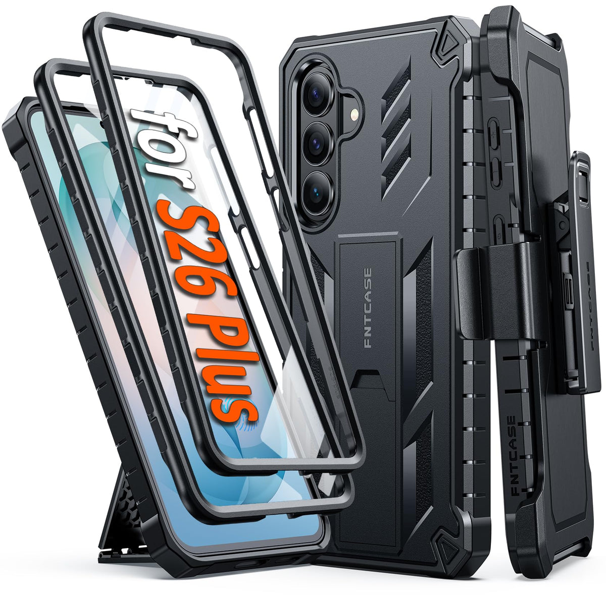 FNTCASE for Samsung Galaxy S25-FE Case with Belt Clip and Kickstand Black