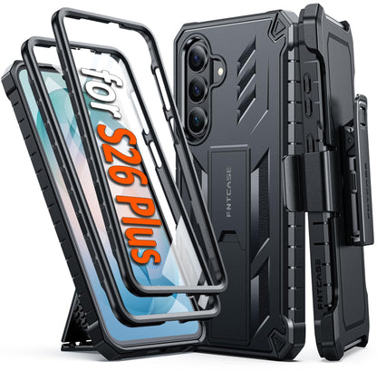 FNTCASE for Samsung Galaxy S25-FE Case with Belt Clip and Kickstand Black