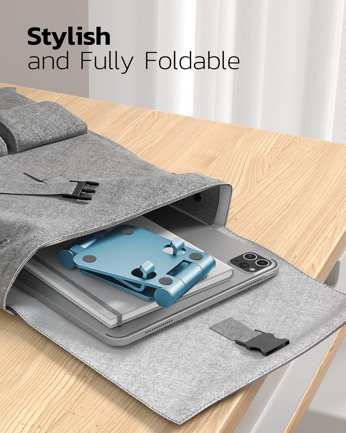 Nulaxy Full Aluminum Dual Folding Cell Phone Stand for Desk, Blue