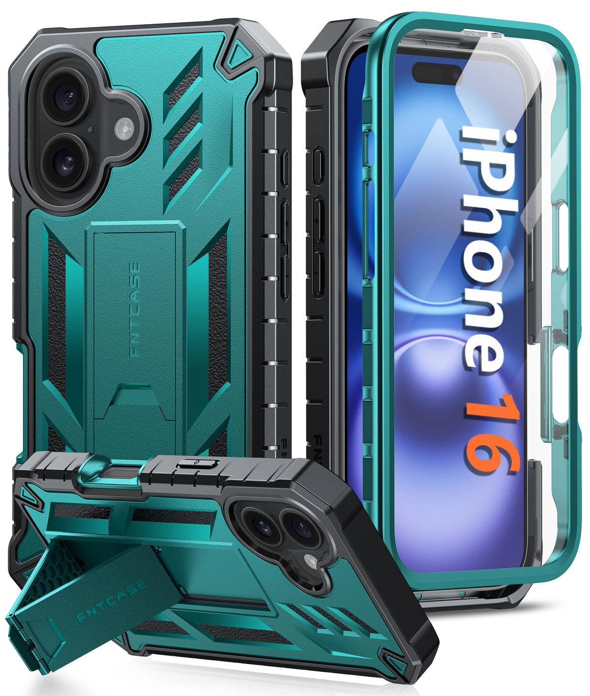 FNTCASE for iPhone 17e Case with Built-in Screen Protector and Kickstand