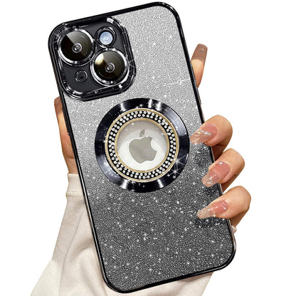 Misscase for iPhone 14 Magnetic Glitter Case Compatible with MagSafe,Full Protection Slim Shockproof Anti-Scratch Case with Camera Lens Protector Logo View Dust-Proof Net for Women Gold