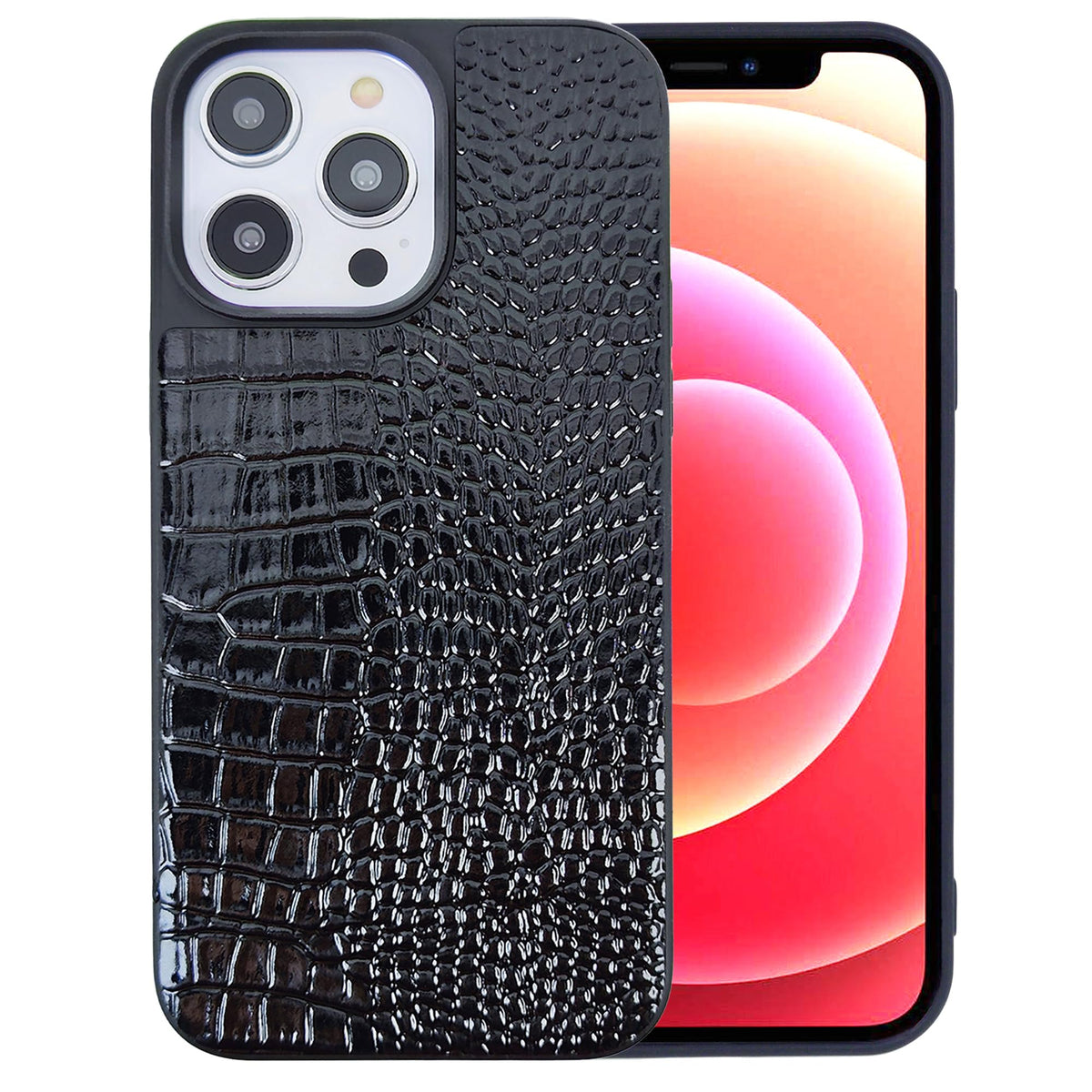 Compatible with iPhone 16 Pro Max Case for Women, Crocodile Synthetic Patent Leather Cover, Classic Fashion for iPhone16 Pro Max 2024 6.9 Inch - Black