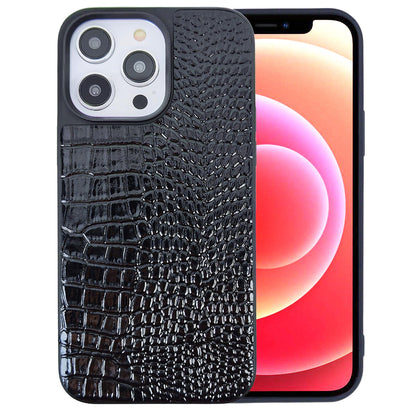 Compatible with iPhone 16 Pro Max Case for Women, Crocodile Synthetic Patent Leather Cover, Classic Fashion for iPhone16 Pro Max 2024 6.9 Inch - Black