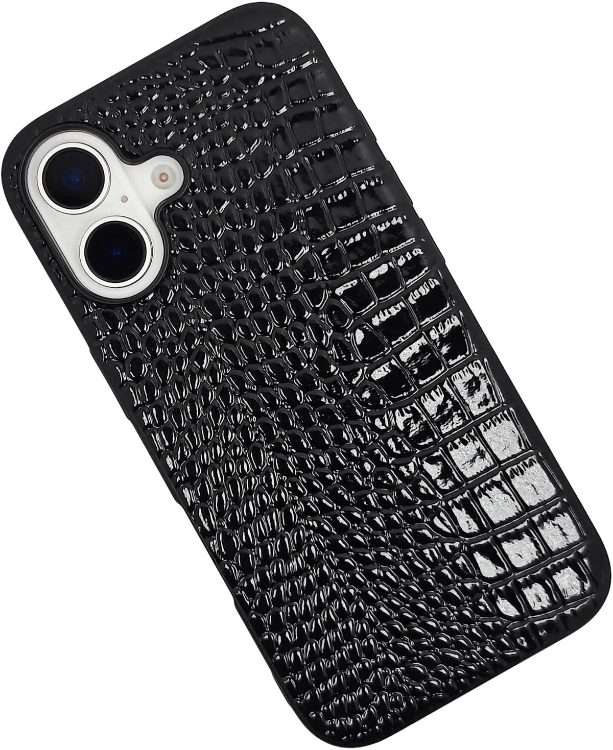 Compatible with iPhone 16 Pro Max Case for Women, Crocodile Synthetic Patent Leather Cover, Classic Fashion for iPhone16 Pro Max 2024 6.9 Inch - Black