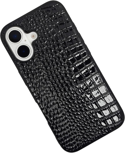 Compatible with iPhone 16 Pro Max Case for Women, Crocodile Synthetic Patent Leather Cover, Classic Fashion for iPhone16 Pro Max 2024 6.9 Inch - Black